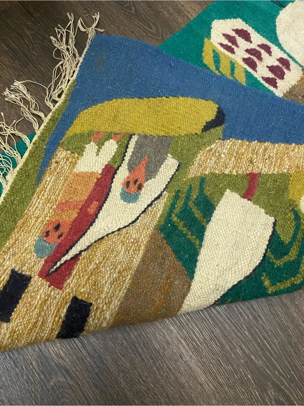 Vintage Kilim Hand Woven Small Rug Door Mat Wool Carpet Tribal Fringe